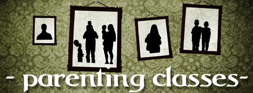 Clip art parenting classes four silhouette photo frames on green floral background