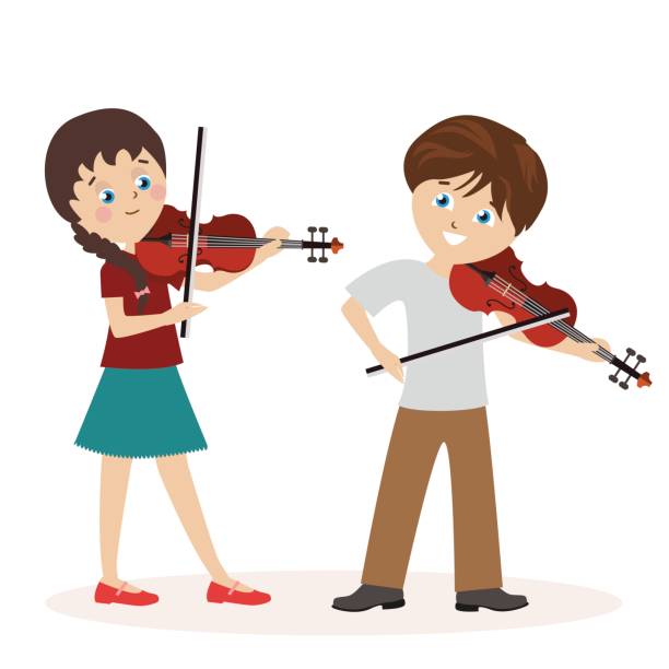 Clip art of boy and girl playing a violin