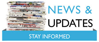 Clip art stack of newspapers and blue bar News & Updates Stay Informed