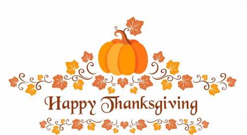 Clip art Happy Thanksgiving with leaves and pumpkin
