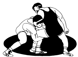 Black & white clipart of two wrestlers