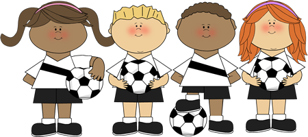 clip art row of 4 soccer players in black and white