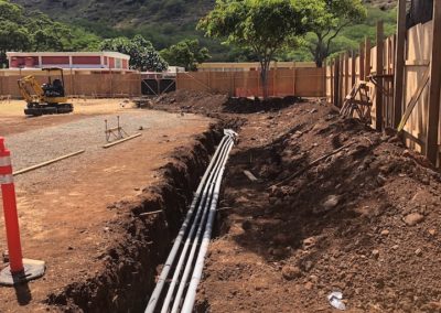 Open trench in ground with Water and Electrical Conduit at the Worksite