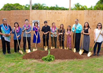 Group of people holding gold shovels for the Groundbreaking Ceremony for the new world language center
