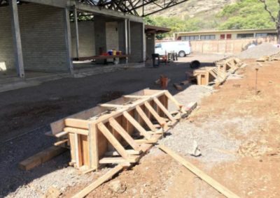 Construction of World Language Building seat wall framing