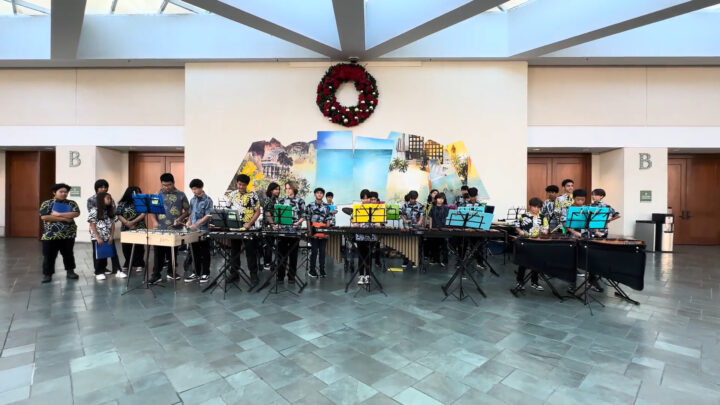 Group of students playing the percussion